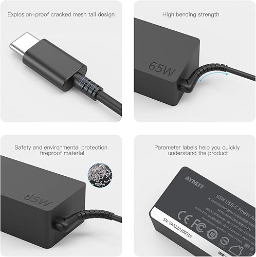 Miniatura 6 de AYNEFF Cargador USB-C para laptop de 65 W, cargador Chromebook compatible con Lenovo Chromebook C330 S330 100e 300e 500e Yoga C930 C940 720 ThinkPad