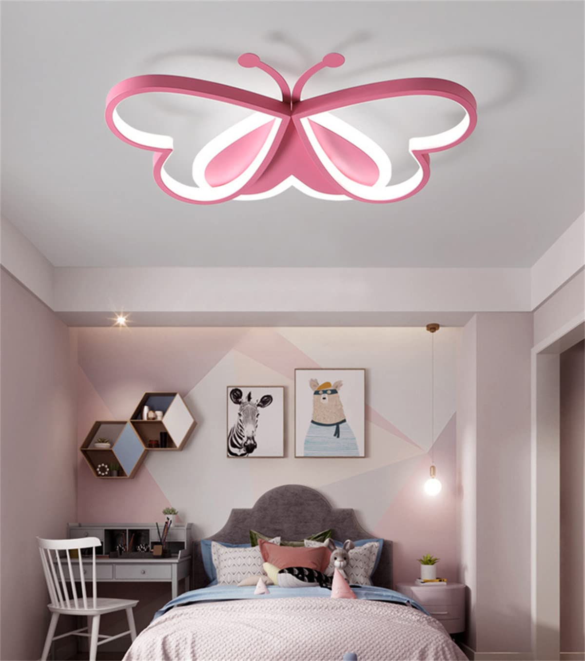 Plafoniera Cameretta Bambini, 50cm Lampada da soffitto creativo farfalla Lampadario, 3000K-6000K Dimmerabile Plafoniera Alla Moda per Bambina Camera da Letto e Soggiorno dei Bambini (Dimmable)