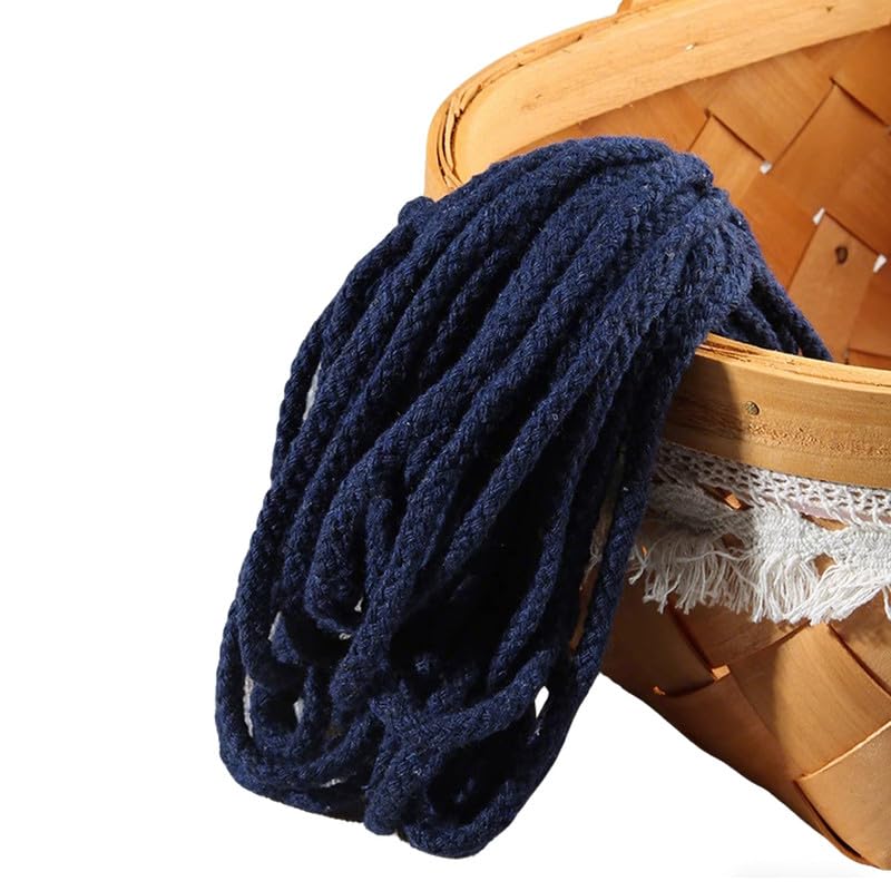 10Meters Braided Cotton Rope 5MM Wide Braided Macrame Cord Dark Blue Twisted Cotton Cord for Sewing DIY Crafting
