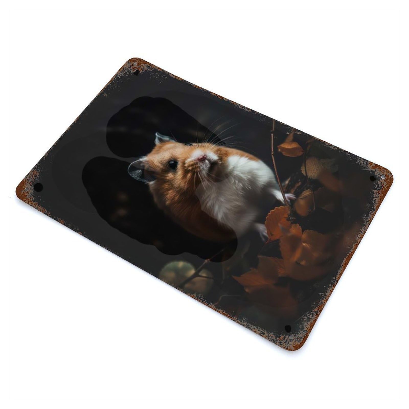 Charming Hamster Rusty Metal Tin Sign 11.8"x7.9", Ideal for Farmhouse, Kitchen And Entryway Decor