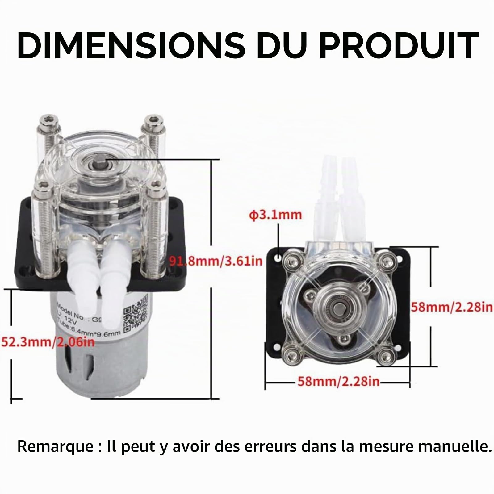 Pompe Liquide Péristaltique G928, Pompe Péristaltique Trois Rouleaux | Grand Débit 500ml/min, Tube Silicone Alimentaire, 3 Rouleaux en Acier Inoxydable 304, pour Aquarium et Laboratoire