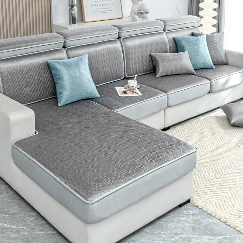 Cubre Sofá Chaise Long, Funda Cojin Sofa Ajustable Separado, Funda para Muebles de Sofá, Protector Sofa Antiarañazos Lavable,Gris,31 * 59in/80 * 150cm