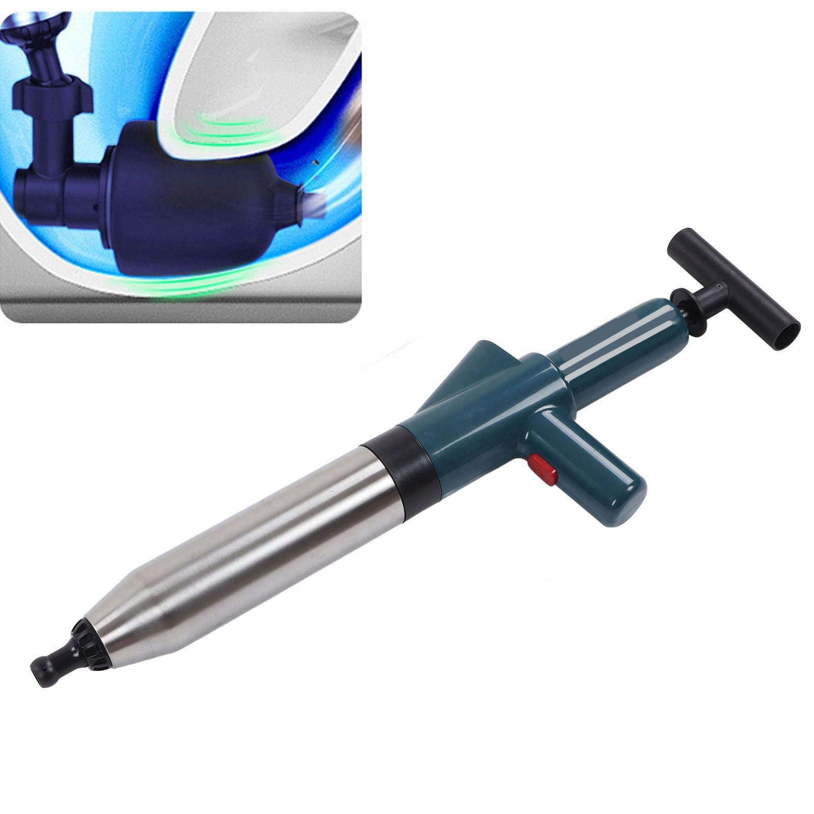 Air Drain Unblocker Stainless Steel High Pressure Drain Blaster Plunger Pipe Unclogging Tool for Toilets Bathroom Floor Drain Clogged Kitchen Pipe