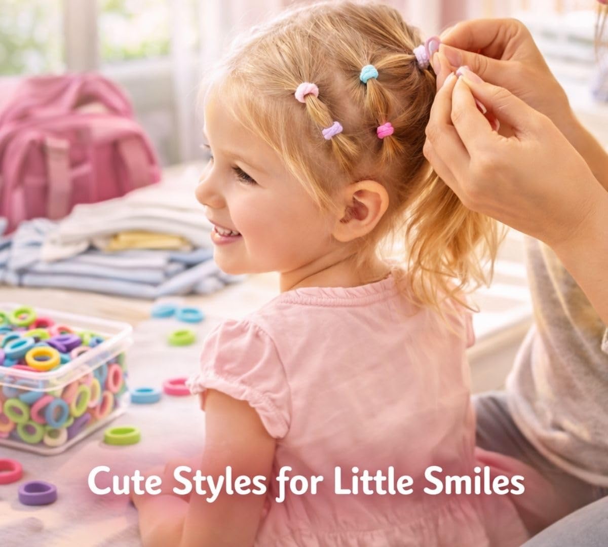 100 PCS Small Hair Bands for Girls & Kids | Soft Stretchy Mini Rubber Bands for Baby Ponytails, Braids & Hairstyles | Colorful No Damage Elastic Hair Ties with Storage Box 4