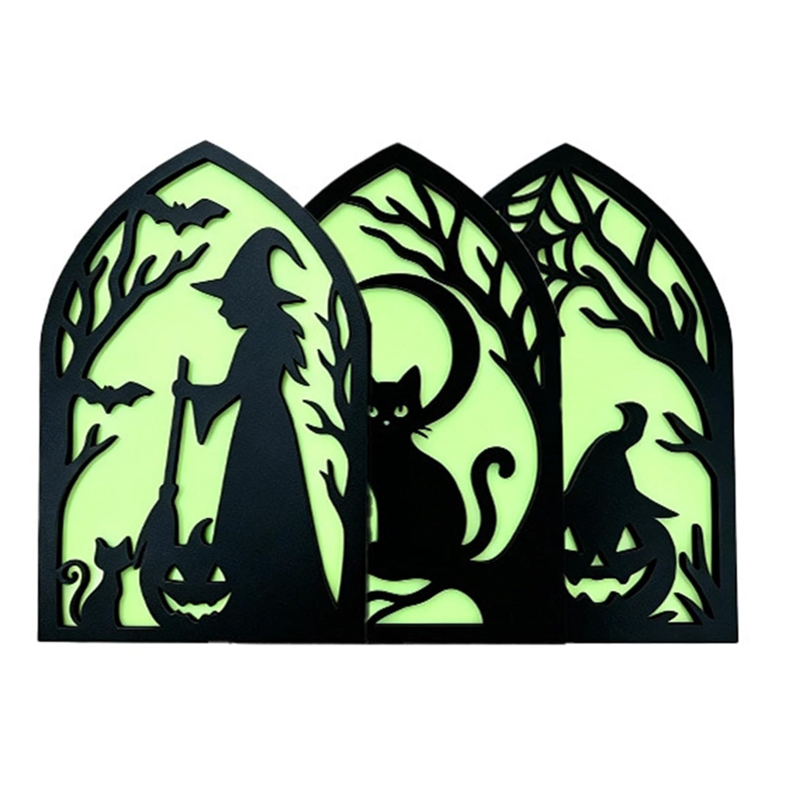 LWHZOFR Wooden Halloween Shelf Decor, Layered Hollow Carved Tabletop Accent for Desk Styling, Counter Display and Home Decor Ghosty Witches Centerpieces Wooden Table Signs
