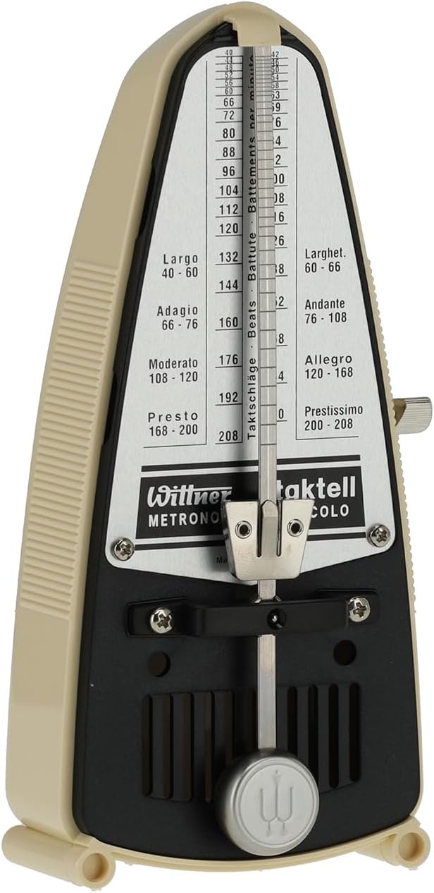 Wittner Metronome Taktell Piccolo Series 830 - Plastic casing - Without bell - Ivory coloured - Mechanically wound - No batteries required - Made in Germany