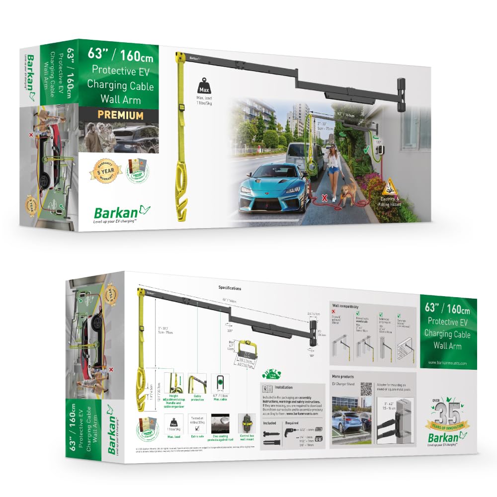 Barkan Cable de Carga EV Protector de Pared de 63 Pulgadas, Revestimiento de Zinc Resistente a la Intemperie para Interiores y Exteriores, para Cable de vehículo eléctrico