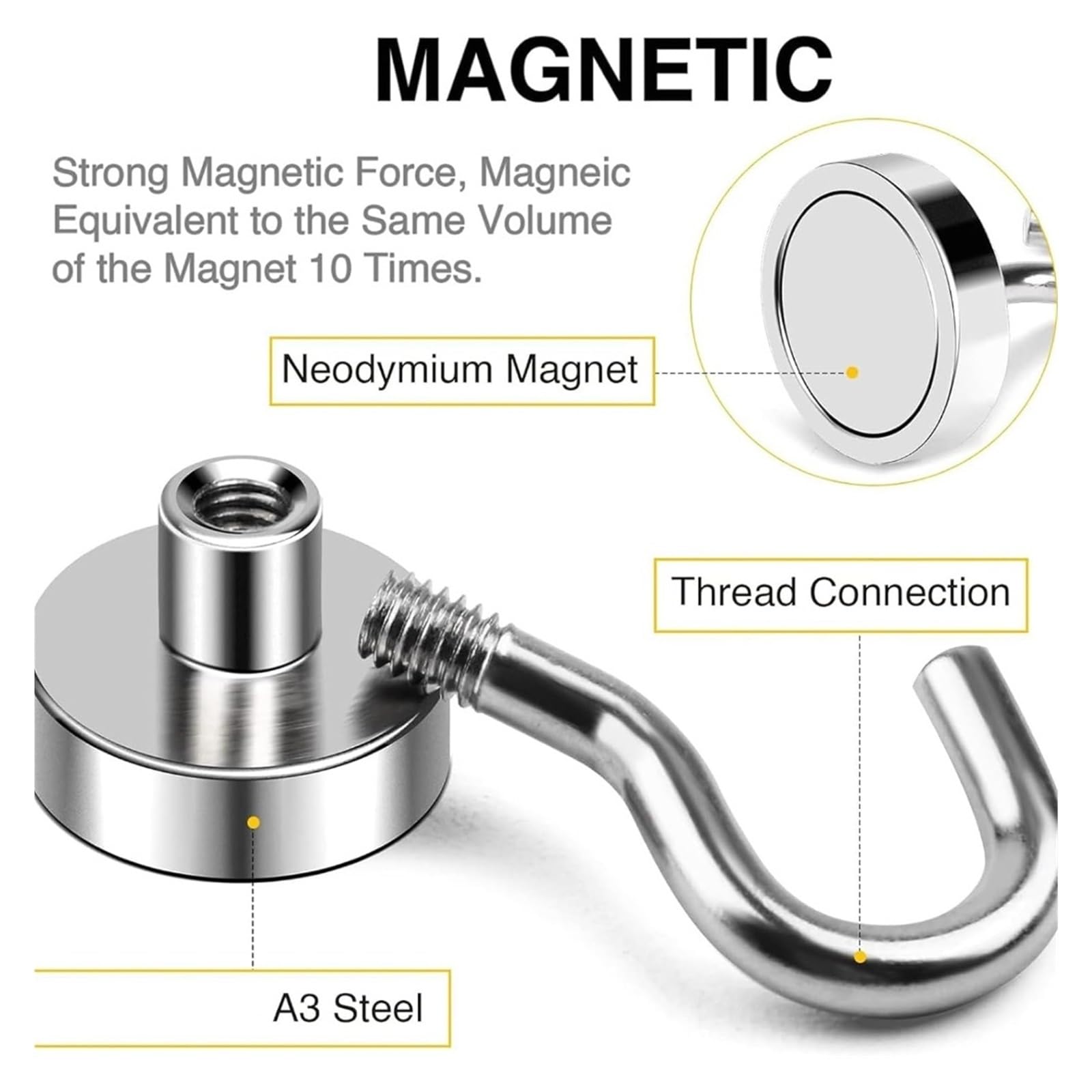 Generico Compatibile con ganci magnetici resistenti da 150 libbre, gancio magnetico in neodimio terre rare, supporto for appendere(20 pcs)