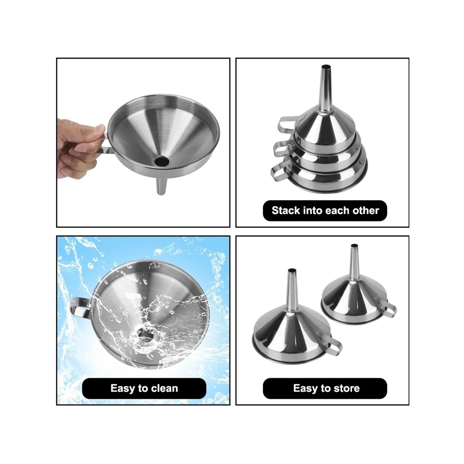 Embudo de petaca Embudo de Cocina con Filtro Desmontable Barra Vino Cerveza Aceite Frasco Embudo Boca Ancha embudos Acero Inoxidable(10CM)