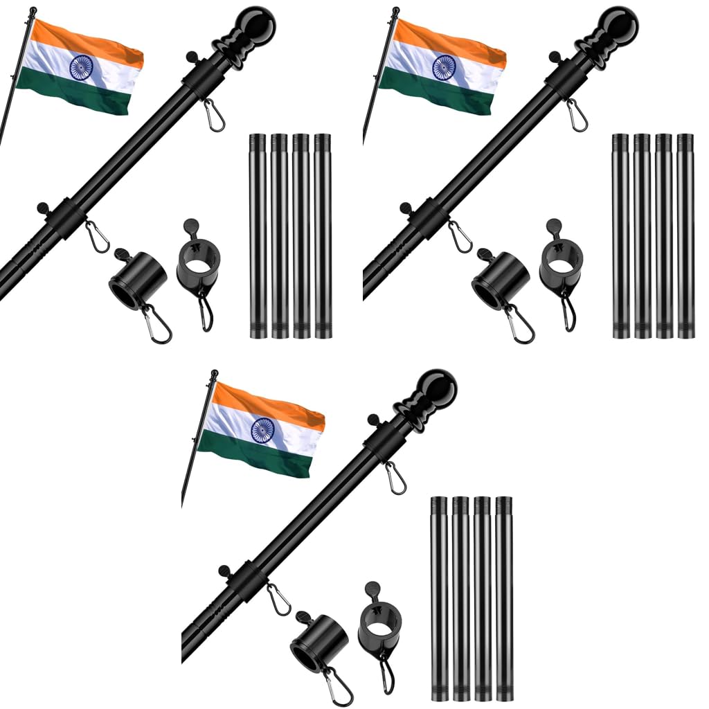 HASTHIP® 150CM Telescoping Metal Flag Pole Truck Mount Kit Stainless Steel Hitch Holder 360° Tangle-Free Rustproof Universal for Indian Independence Day 3 PCS