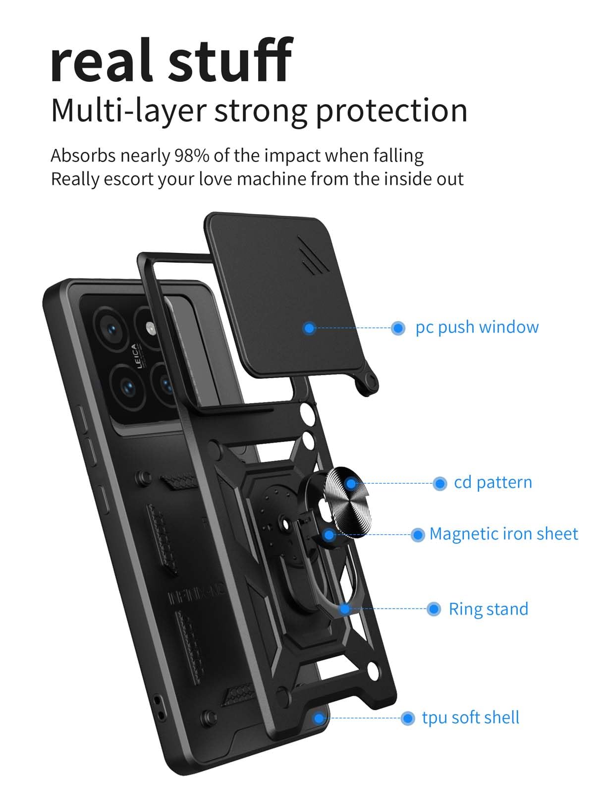 HAOYE Cover per Xiaomi Redmi Note 10 Pro con Girevole Anello, Traslucido Custodia con Supporto Magnetico Auto, Silicone TPU e PC Doppio Strato Protettiva Bumper. Blu Reale