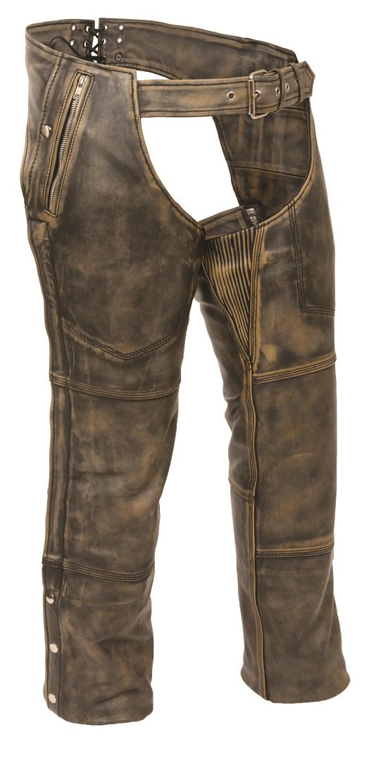 Milwaukee Mens Distressed Leather 4 Pocket Thermal Lined Chaps (Large) Brown