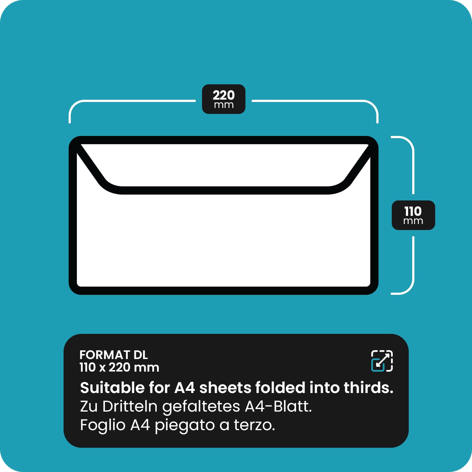 Netuno 100 buste lettera lunghe bianche formato americano DL 11x22 cm 80g Promail senza finestra