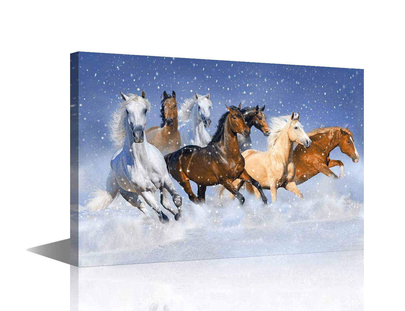 Black and White Horses Wall Art Painting on Canvas Animal Picture Prints and Posters 1 Pieces Modern Home Decor for Living Room, Office, Bar, Gallery-Wrapped Wooden Framed Ready to Hang 18x12 in