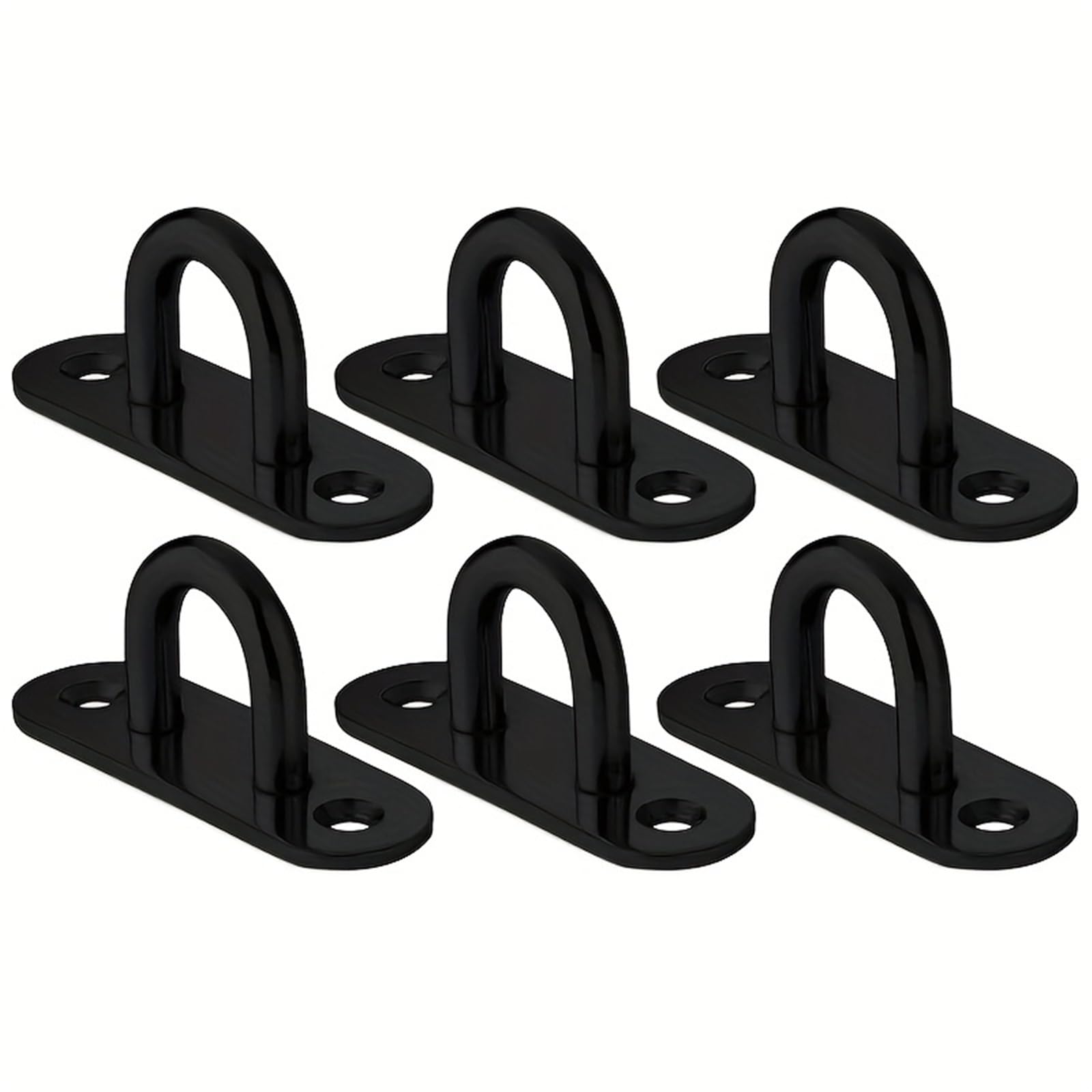 Luvafey Black Eye Plate 6 Pcs Stainless Steel Pad Eye Plate Hooks Heavy Duty Ceiling Wall Mount U Elliptical M6 For Wall Ceiling Boat Hardware Hanging(Black)