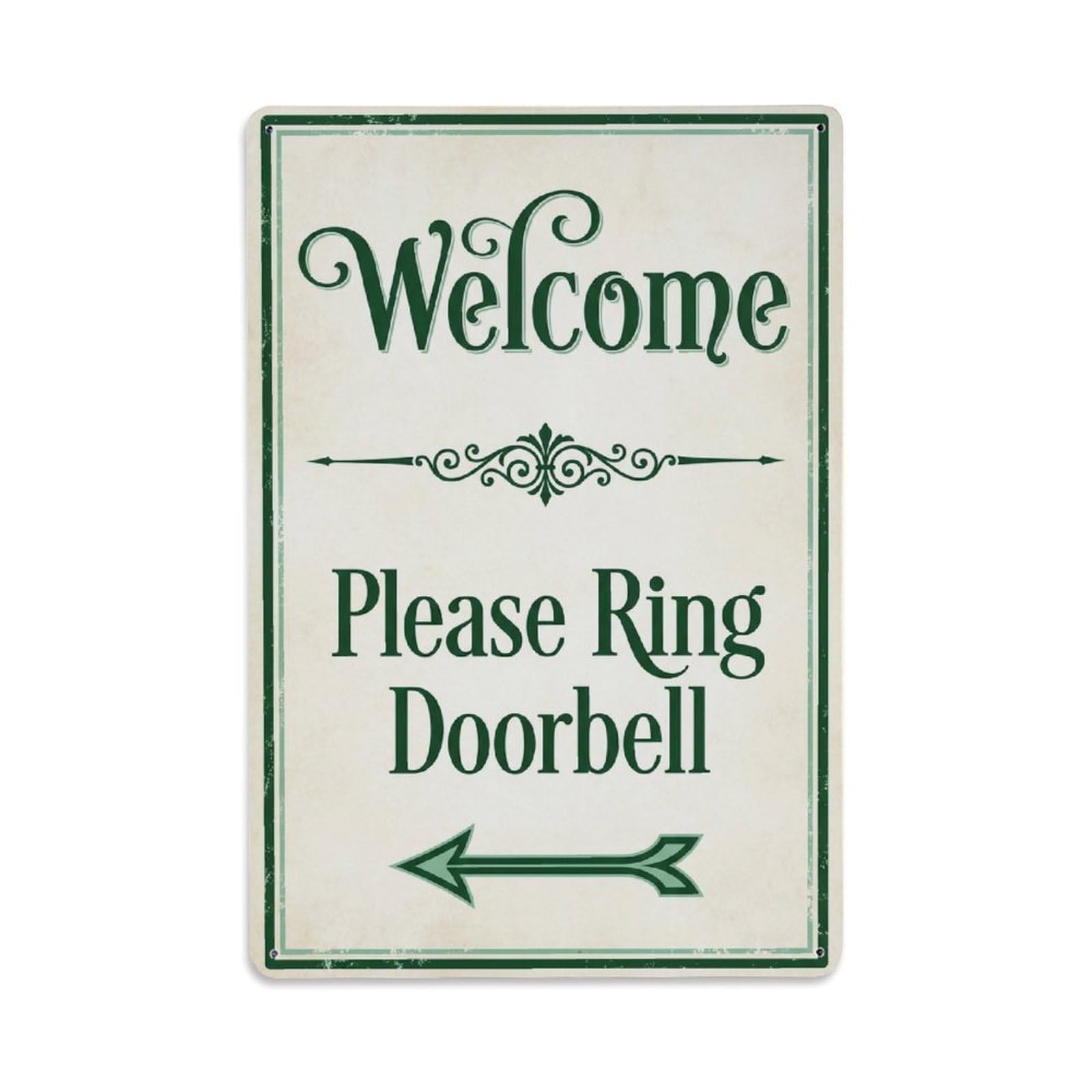Metal Tin Sign Vintage Welcome Please Ring Doorbell Arrow Ornate