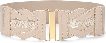 SANSTHS Vintage Stretchy Belt for Women, Womens Wide Elastic Belts for Dresses Coats, Fashion Womens Belts with Gold Buckle