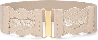 SANSTHS Vintage Stretchy Belt for Women, Womens Wide Elastic Belts for Dresses Coats, Fashion Womens Belts with Gold Buckle