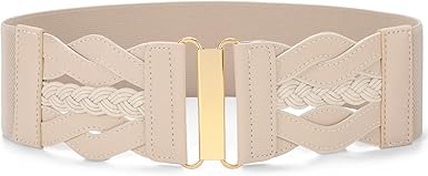 SANSTHS Vintage Stretchy Belt for Women, Womens Wide Elastic Belts for Dresses Coats, Fashion Womens Belts with Gold Buckle