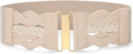 SANSTHS Vintage Stretchy Belt for Women, Womens Wide Elastic Belts for Dresses Coats, Fashion Womens Belts with Gold Buckle