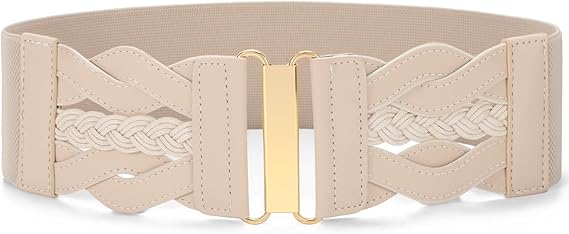 SANSTHS Vintage Stretchy Belt for Women, Womens Wide Elastic Belts for Dresses Coats, Fashion Womens Belts with Gold Buckle
