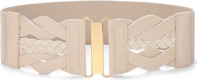 SANSTHS Vintage Stretchy Belt for Women, Womens Wide Elastic Belts for Dresses Coats, Fashion Womens Belts with Gold Buckle