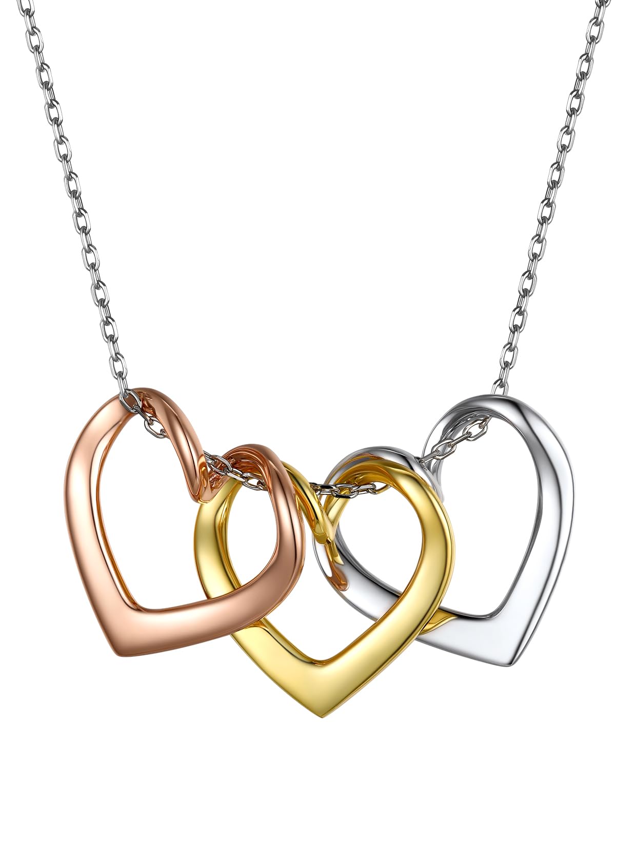 Suplight Collar Mujer Plata de Ley 925 Colgante con 1/2/3 Corazones Collar Amor Eterno Plata/Oro/Oro Rosa Cadena 40cm+5cm