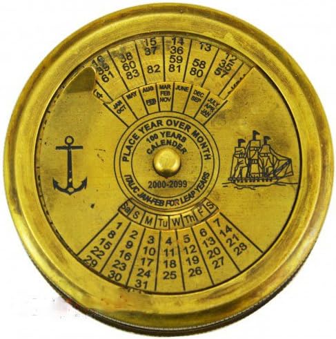 NauticalMart Brass Calender Pocket Compass Handmade Collectible Compass with 100 Year Calender