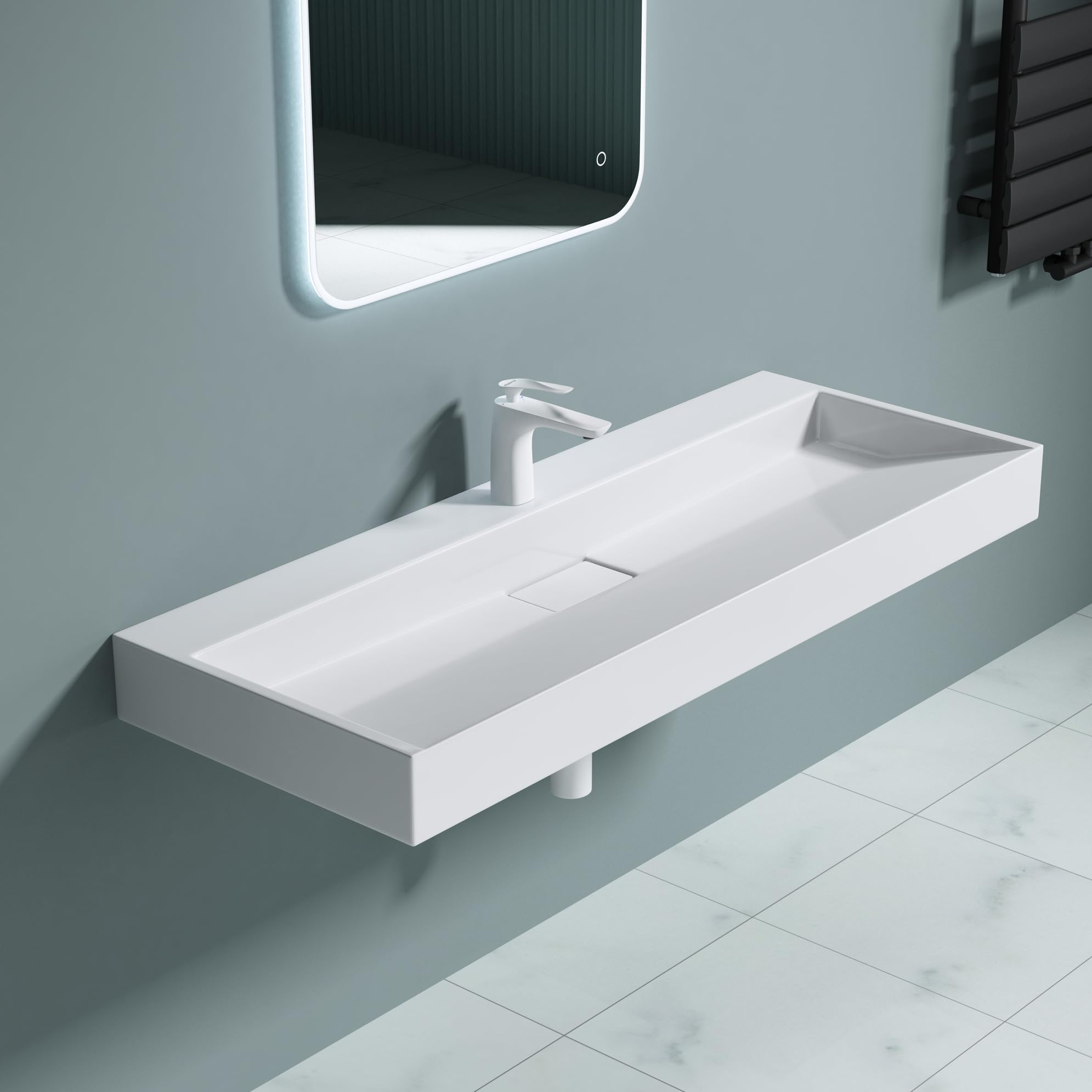 Durovin Bathrooms Luxurious Cast Stone Resin Bathroom Basin - Wall Hung Or Countertop Basin Sink One Tap Hole - Concealed Waste - 1200 x 460mm (WXD)