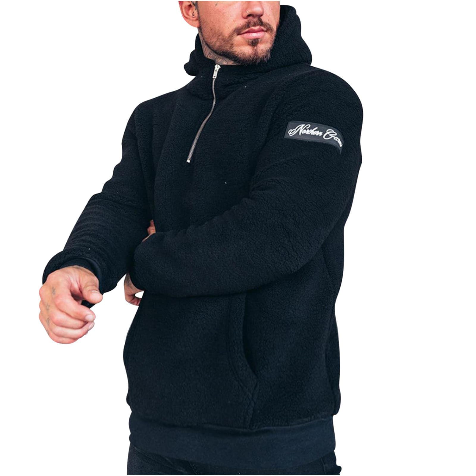 Mens Hoodies Fleece Hoodie Sweatshirt Zip Up Sherpa Lined Jackets Thermal Long Sleeve Thick Warm Coats Casual Winter Hooded Outerwear With Pockets For