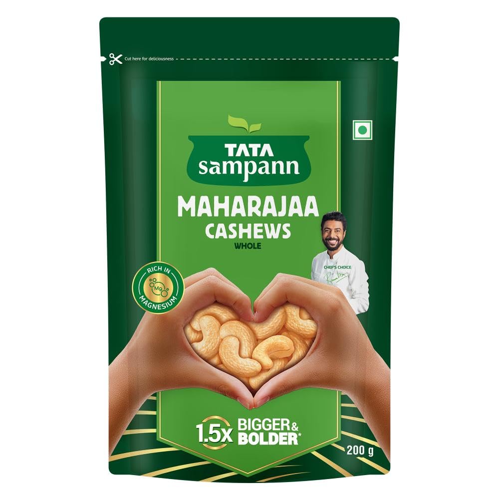 Tata Sampann Maharajaa Cashews/Kaju (Whole), Source of Protein, Magnesium, Phosphorus, Dietary Fibre, Chef Ranveer Brar’s Choice, Premium Quality, 200g-image-46