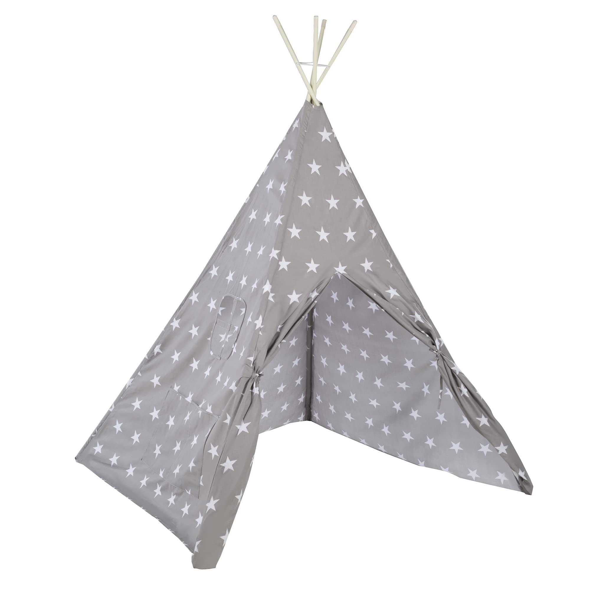 roba Spielzelt 'Little Stars' inkl. Bodenunterlage und Tragetasche - Wigwam für Kinderzimmer und Outdoor - Grau / Weiß