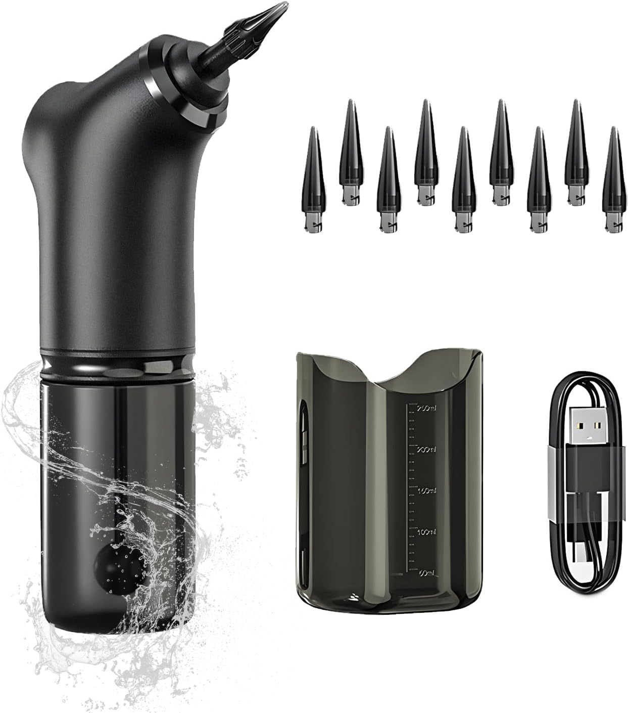 QUMOX Kit di rimozione della cere auricolare elettrico, detergente per le orecchie alimentato ad acqua con 4 impostazioni di pressione, strumento di pulizia dell'orecchio sicuro ed efficace (nero)