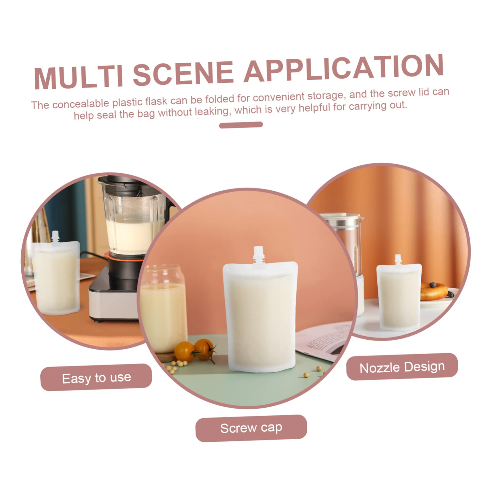 BRIGHTFUFU 20pcs Reusable Drink Pouches Straw Portable Smoothie Bags for Travel Spout Pouches Airtight Beverage Containers