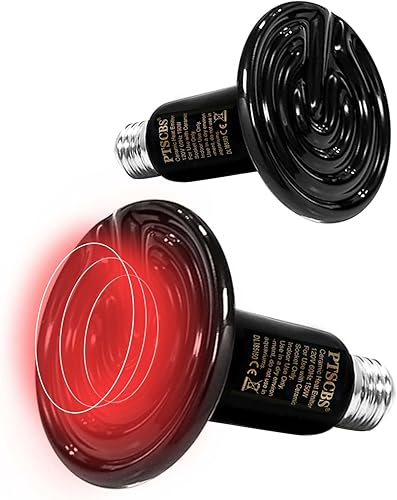 PTSCBS 50W Reptile Heat Lamp(2 Packs)-Ceramic Heat Emitter for Reptiles Amphibian Pet Brooders Chicken Incubation, and Terrariums Turtle Lizard Bearded Dragon Snake E26