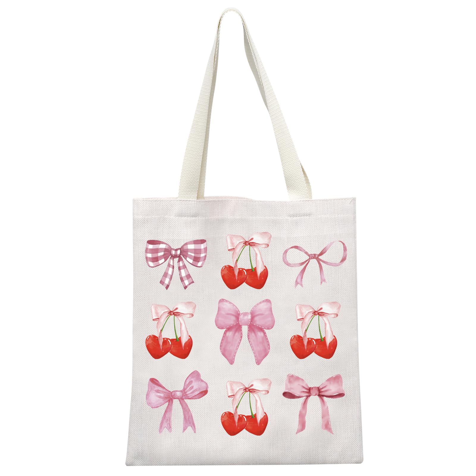 GJTIM Cherry Pink Bow Gift Coquette Cherry Aesthetic Gift Cherries Pattern Fruity Tote Bag for Fruit Lover (Bow Cherry Tote)