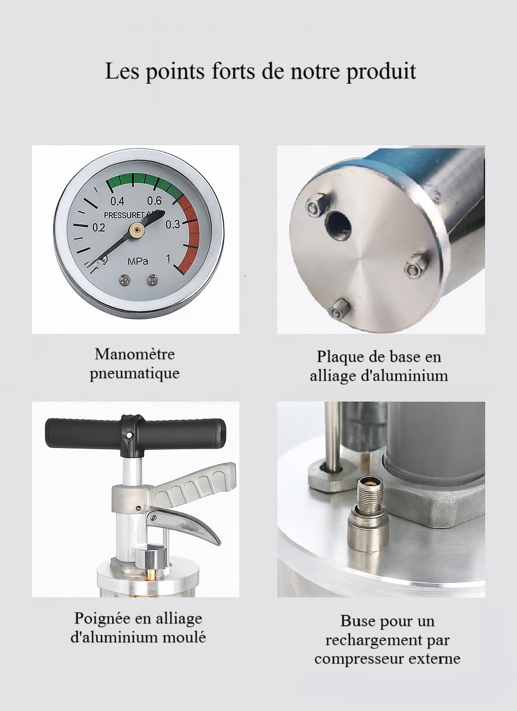 BRÜTAL Déboucheur Canalisation Haute Pression à Air Comprimé – WC Évier Lavabo Douche – Pistolet Déboucheur Pneumatique Professionnel 4 Bars, Manomètre, Cuve Inox & 3 Embouts – Sans Produit Chimique