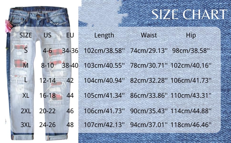 Womens Plaid Patch Ripped Boyfriend Jeans Distressed Stretch Skinny Denim Jeans with Hole,2024 Spring Fashion Pants4