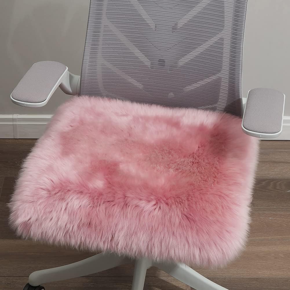 LLB Sheepskin Chair Covers Office Chair Cushion Dining Room Chair Pads Desk Chair Seat Cushion for Computer Fur Area Rugs for Living Room 18x18 Inch (