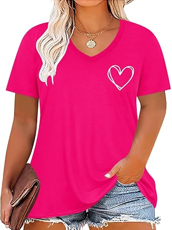 CARCOS Plus Size Tops for Women Short Sleeve Raglan Striped Tee Color Block Crewneck/V Neck Tunic Loose Fit Summer XL-5XL