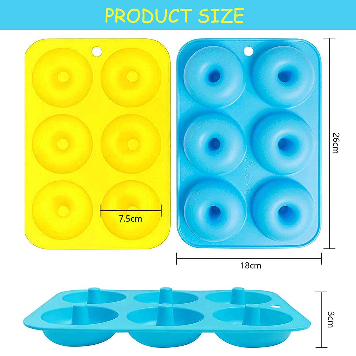 SHARON COOPER 2 Stück, 6 Mulden, antihaftbeschichtet, sichere Silikon-Donut-Backform für Kuchen, Kekse, Bagels, Muffins, blau, rot Moldes de silicona para hacer donuts