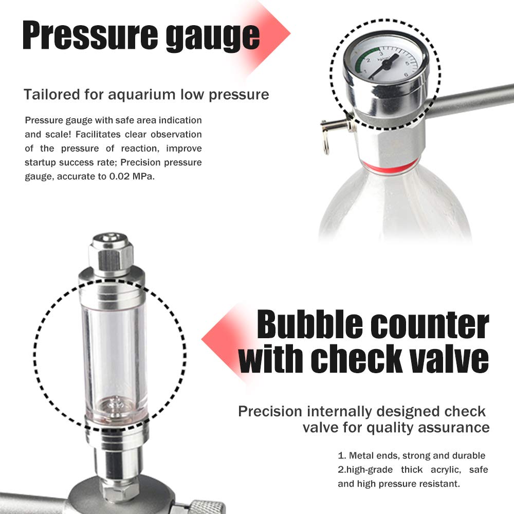 Aquarium DIY Kit de système de générateur de CO2 Système de générateur de CO2 avec électrovanne Diffuseur de Bulles Kit de réacteur de dioxyde de Carbone pour Plantes Aquarium Régulateur de