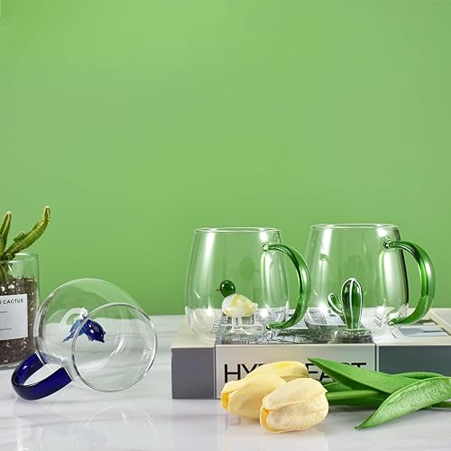 Miniatura 6 de Koythin Taza de café 3D con diseño de animales en el interior, taza de té de vidrio de dibujos animados para niños y niñas, 12 onzas líquidas, para