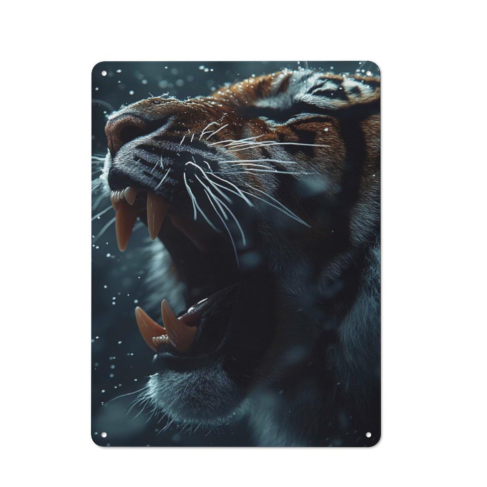 Junmoney Style-4 Workshop Style Roaring Tiger Close-Up Decorative Metal Plaque 40X30cm, Workshop Wall Decor For Garage, Hobby Room, Office Or Man Cave