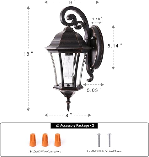 Miniatura 7 de LMMS3601-DNS - Lámpara de pared para exteriores de 18 pulgadas de alto bronce antiguo con montaje en pared, aplique de pared impermeable vintage con