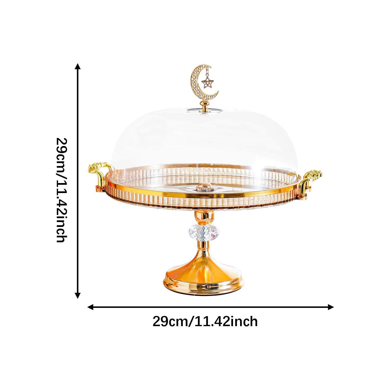 Présentoir à Gâteau avec Cloche Plateau à Dessert Plat de Service Support à Pâtisserie En PP Résistant Poignée Décorative Or et Fleurs Couvercle Hermé, Ambre