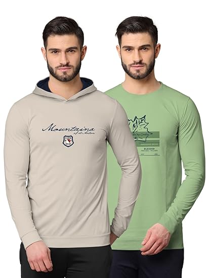 Mens Regular Fit Printed Fullsleeve Hooded Sweatshirts - Pack of 2