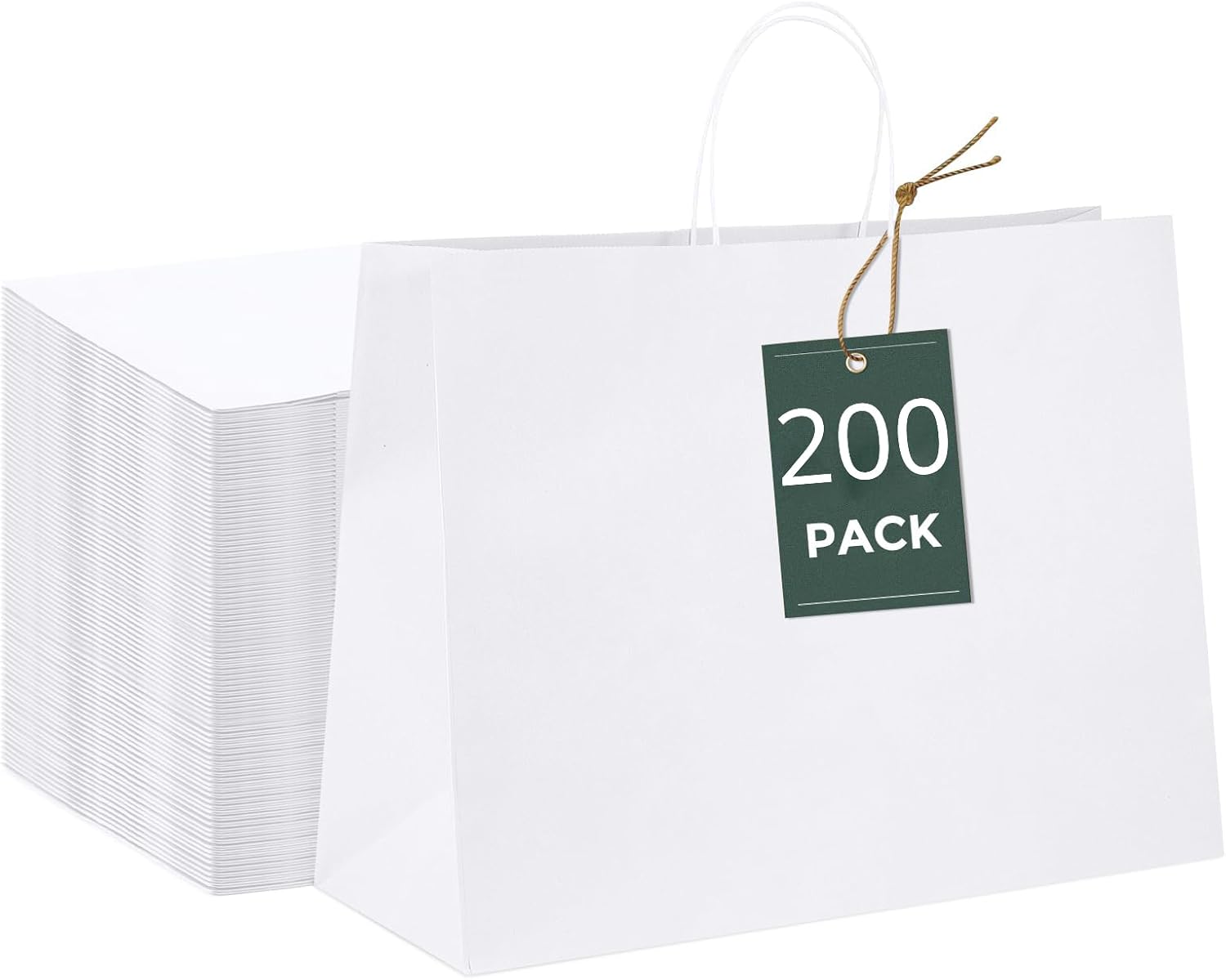GSSUSA 16x6x12 Inches Large Paper Bags with Handles, 200Pc White Paper Gift Bag, Recyclable Shopping Bags Kraft Paper Bag for Small Business, Party Favor, Craft Bag for Boutique