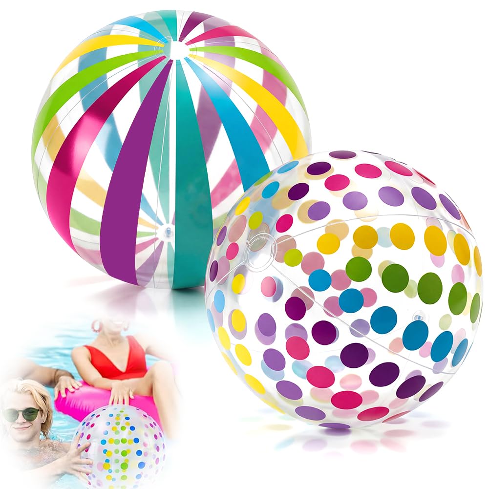 2 Pcs 11 Inch Beach Ball, Inflatable Ball with Colorful Rainbow Beach Balls, Transparent Inflatable Beachball, Water Outdoor Games, Party Adult Beach Ball, Colourful Pool Toy ๏ปฟ