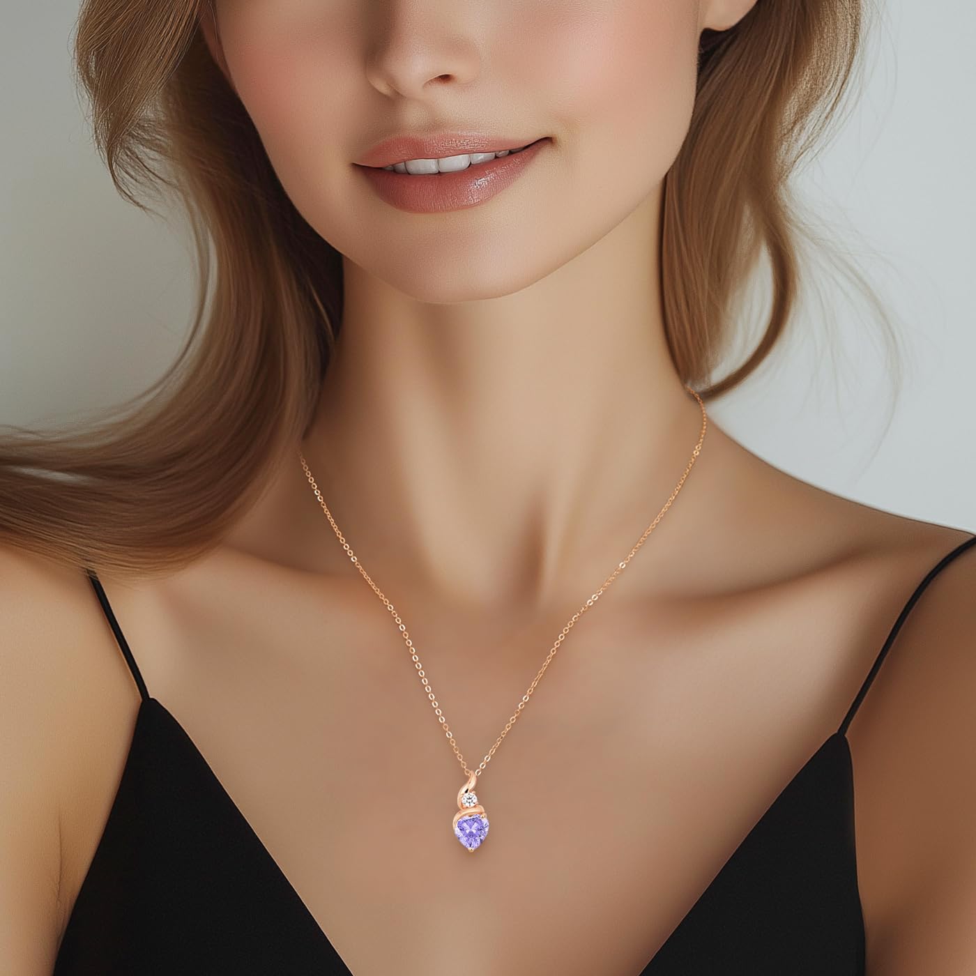 LOUISA SECRET Collana Delle Donne 925 Sterling Silver Rame placcato oro rosa Infinity Heart Collana Cuore Fuoco Pendant Birthstone Fiamma del Cuore Regalo per Le Donne Mamma Donna